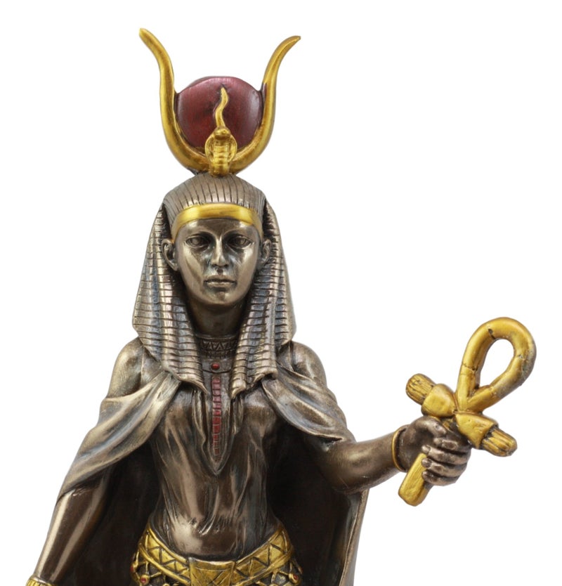 Ebros Gift Ebros Egyptian Deity Goddess Hathor Holding Ankh Statue 11" Tall Patroness of Motherhood Joy Love and Feminism Classical Egypt Decor Home Office Library Study Historical Sculpture - Image 1